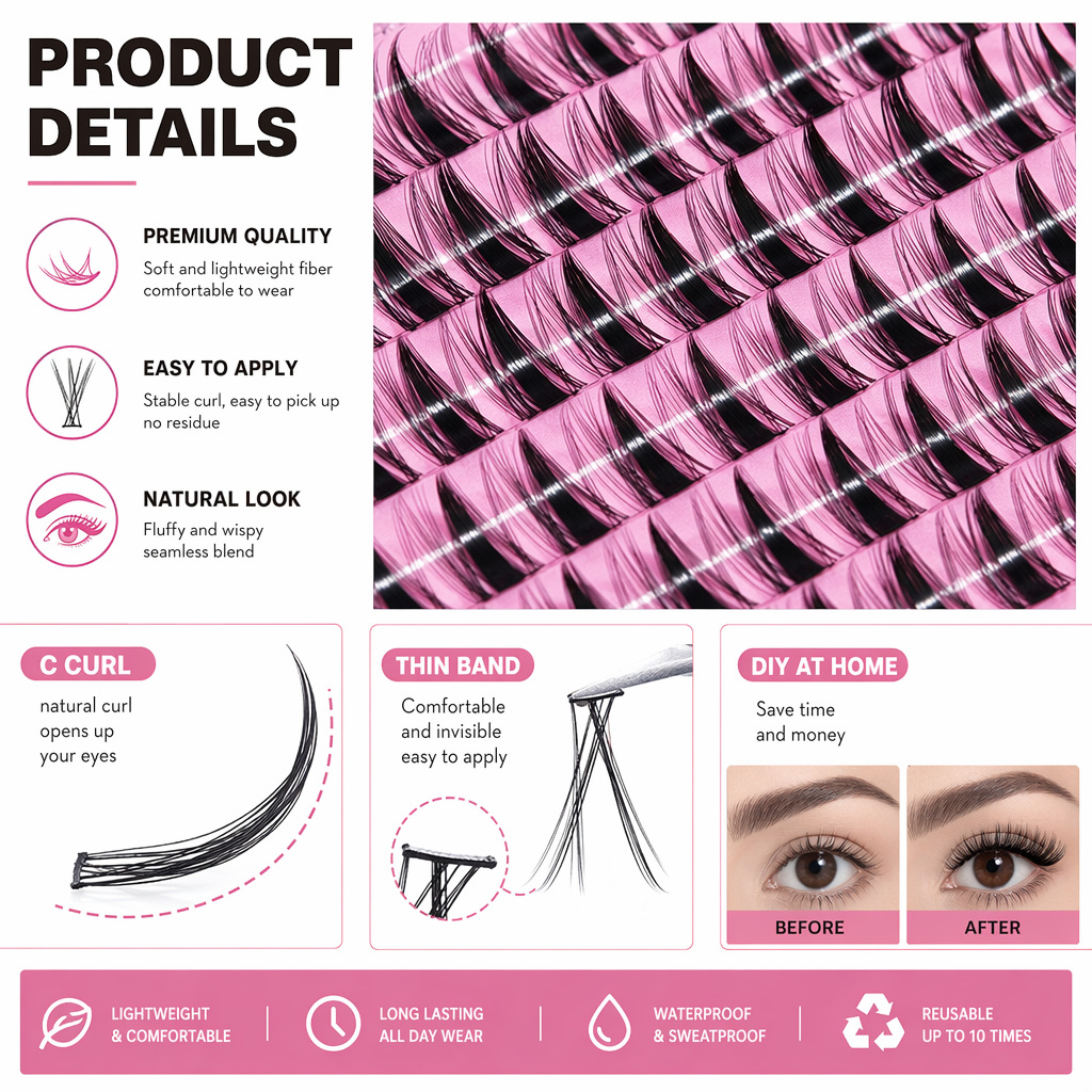 QIUNING Kit de Cils en Grappes - Eyelash Extension Wet Look avis et prix